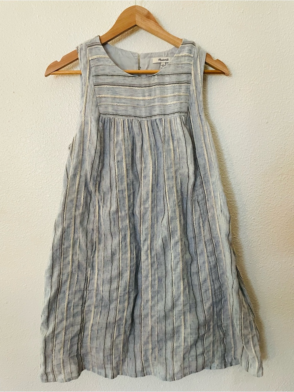 Madewell Sleeveless Yoked Mini Dress in Textured Stripe Size Small w/Pockets